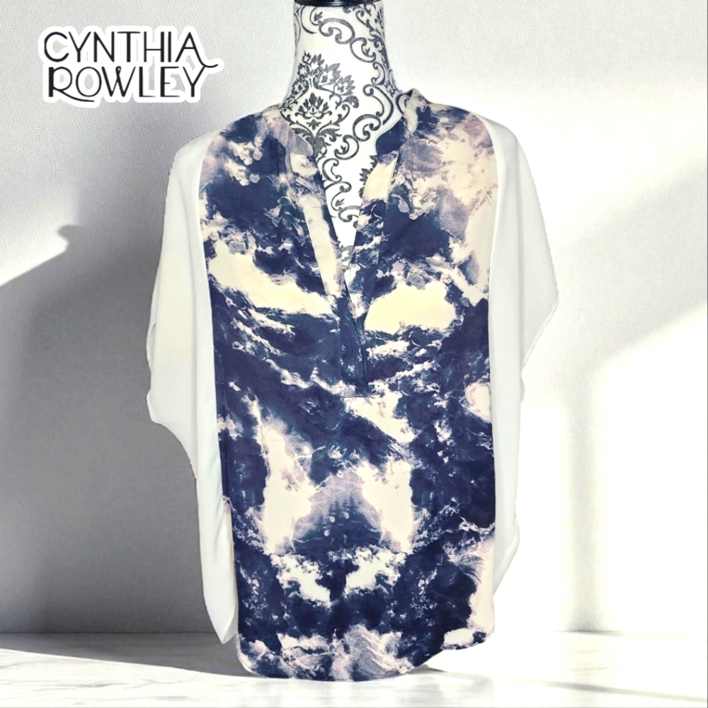 CYNTHIA ROWLEY Sheer Cape Style Blouse - Large